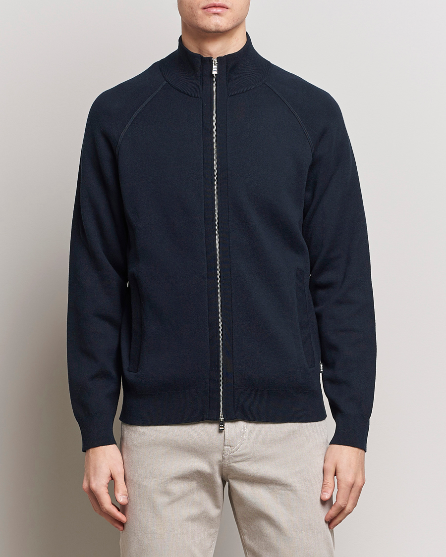 Men | Sweaters & Knitwear | BOSS BLACK | Perrone Knitted Full-Zip Dark Blue