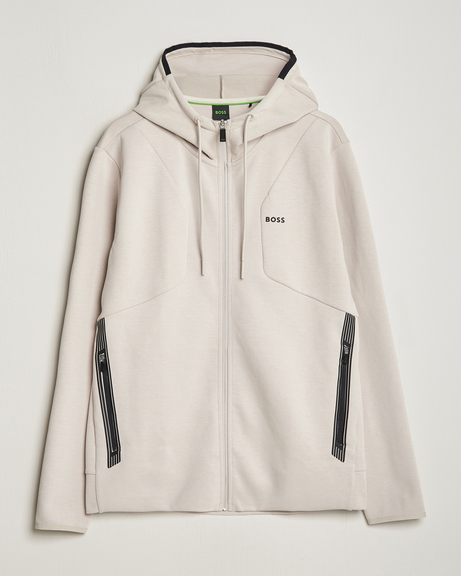 Men | Sweaters & Knitwear | BOSS GREEN | Saggy Full-Zip Hoodie Light Beige