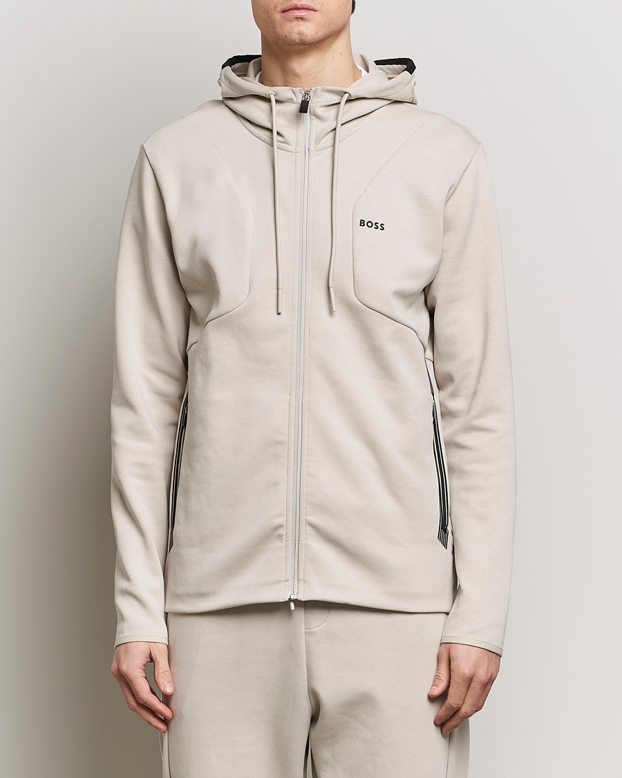 Men | Sweaters & Knitwear | BOSS GREEN | Saggy Full-Zip Hoodie Light Beige