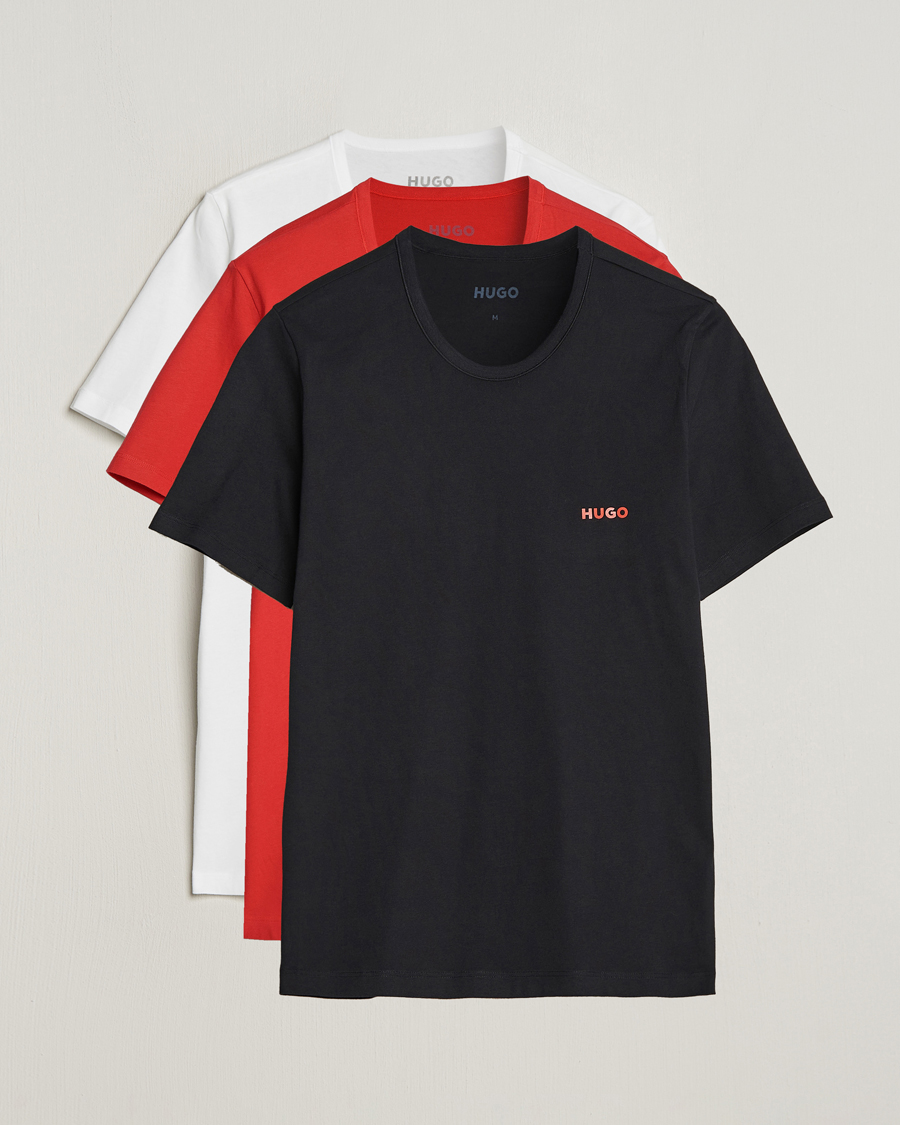 Men | T-Shirts | HUGO | 3-Pack Logo Crew Neck T-Shirt Black/Red/White