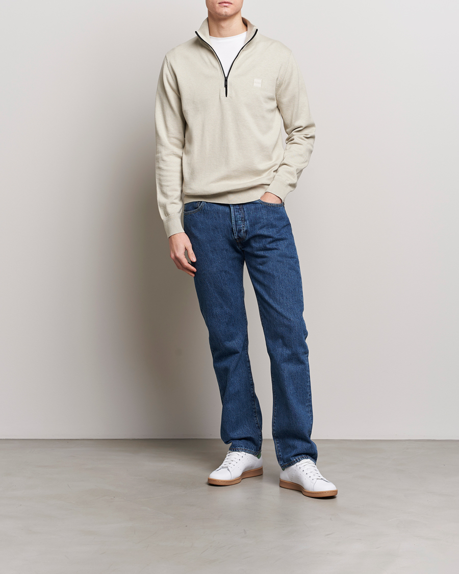 Men | Sweaters & Knitwear | BOSS ORANGE | Kanobix Knitted Half-Zip Light Beige