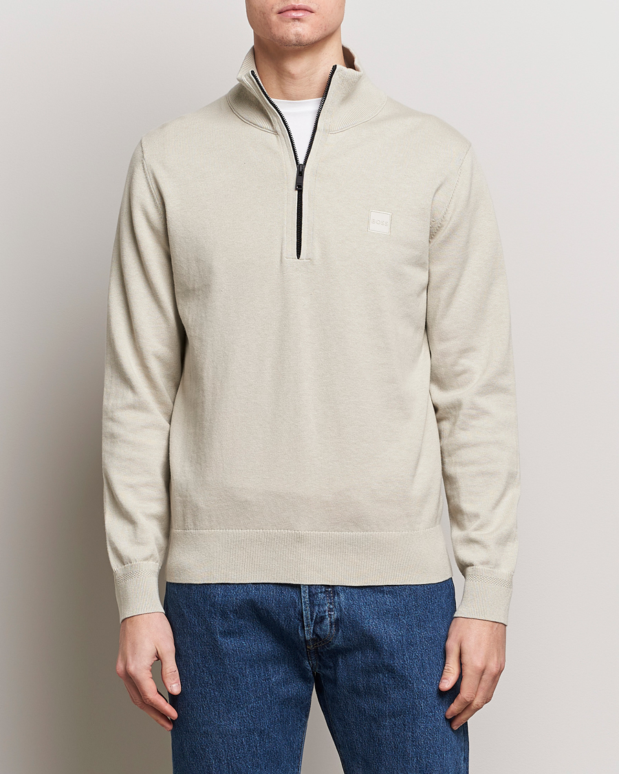 Men | Sweaters & Knitwear | BOSS ORANGE | Kanobix Knitted Half-Zip Light Beige