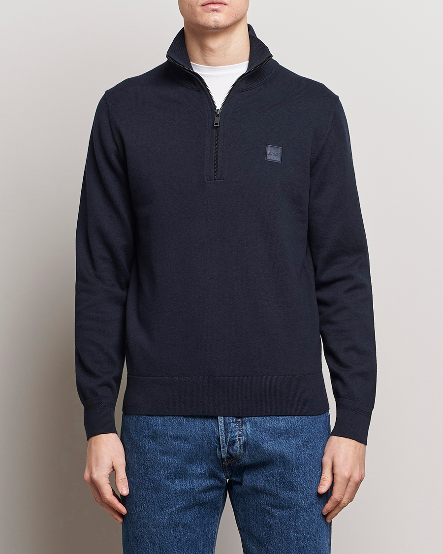 Men | Sweaters & Knitwear | BOSS ORANGE | Kanobix Knitted Half-Zip Dark Blue