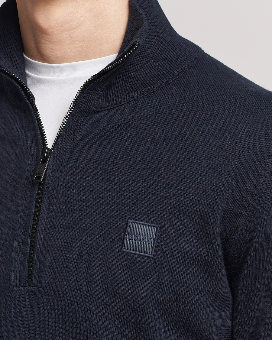 Men | Sweaters & Knitwear | BOSS ORANGE | Kanobix Knitted Half-Zip Dark Blue