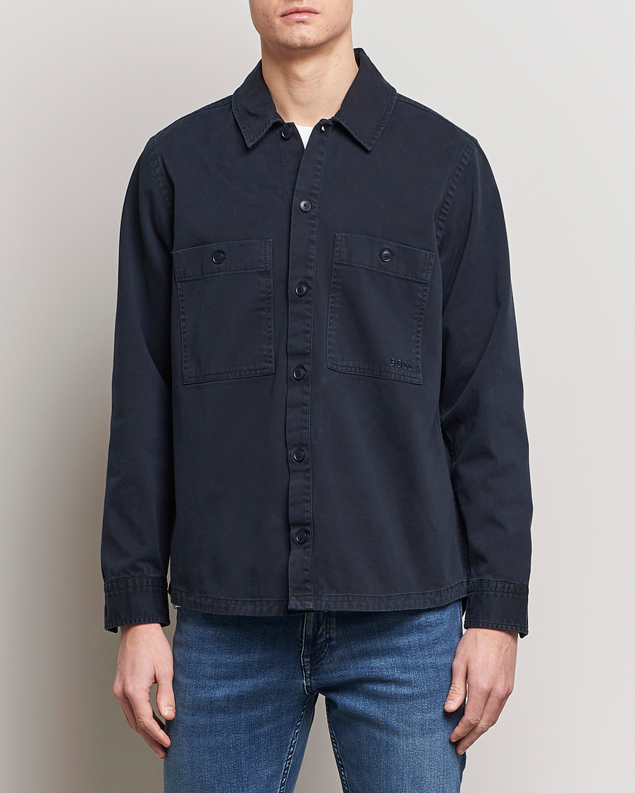 Men | Shirts | BOSS ORANGE | Locky Cotton Overshirt Dark Blue