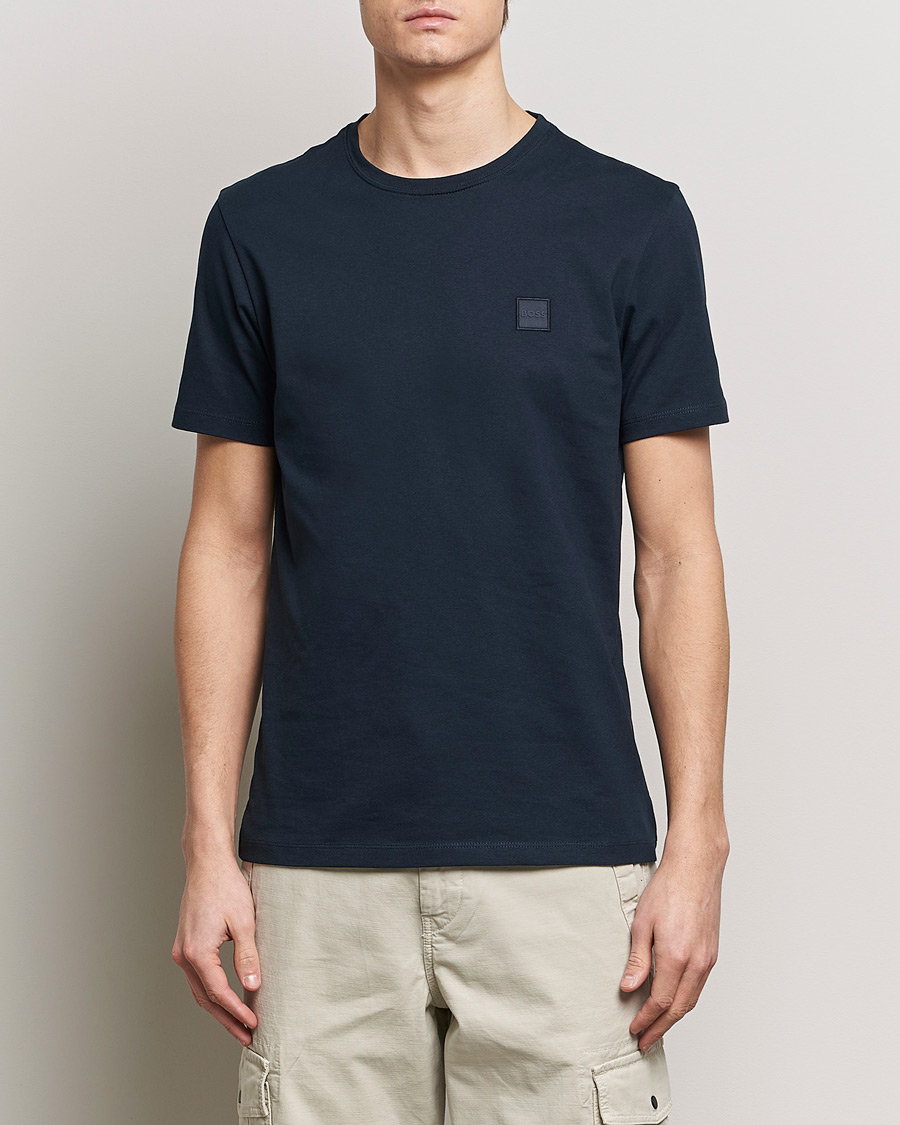 Men | Clothing | BOSS ORANGE | Tales Logo Crew Neck T-Shirt Dark Blue