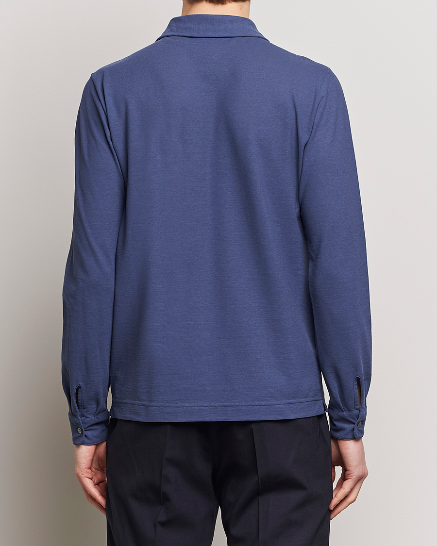 Men | Sweaters & Knitwear | Zanone | Ice Cotton Long Sleeve Polo Steel Blue