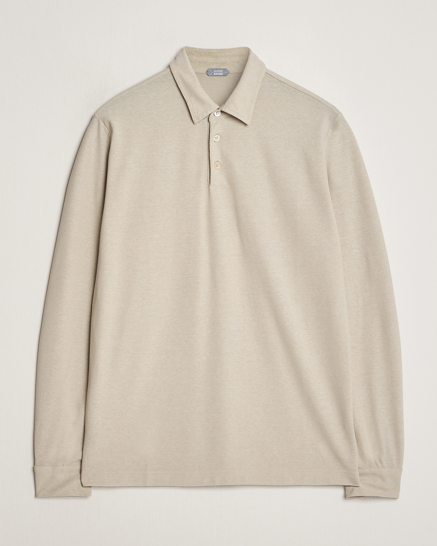 Men | Sweaters & Knitwear | Zanone | Ice Cotton Long Sleeve Polo Beige