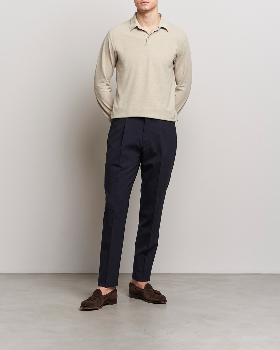 Men | Sweaters & Knitwear | Zanone | Ice Cotton Long Sleeve Polo Beige