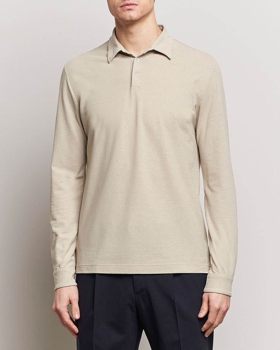 Men | Sweaters & Knitwear | Zanone | Ice Cotton Long Sleeve Polo Beige