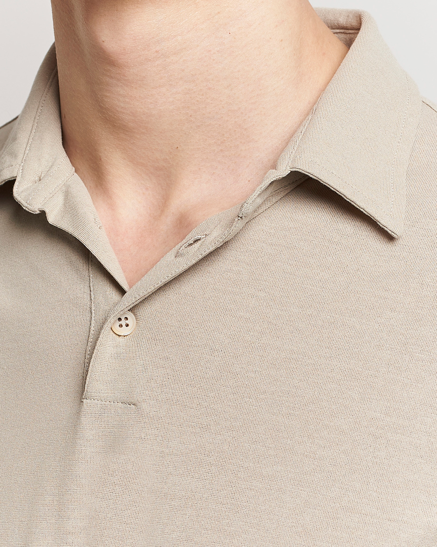 Men | Sweaters & Knitwear | Zanone | Ice Cotton Long Sleeve Polo Beige