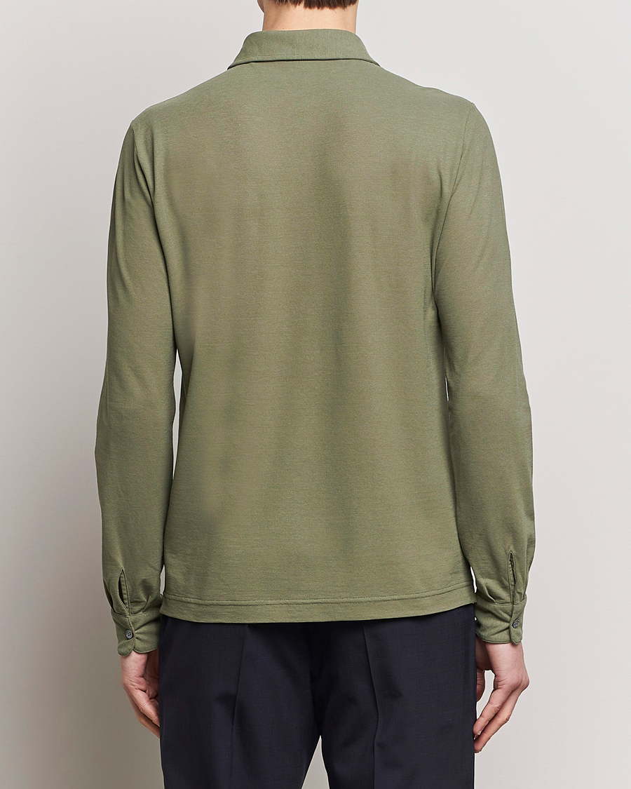 Men | Sweaters & Knitwear | Zanone | Ice Cotton Long Sleeve Polo Olive