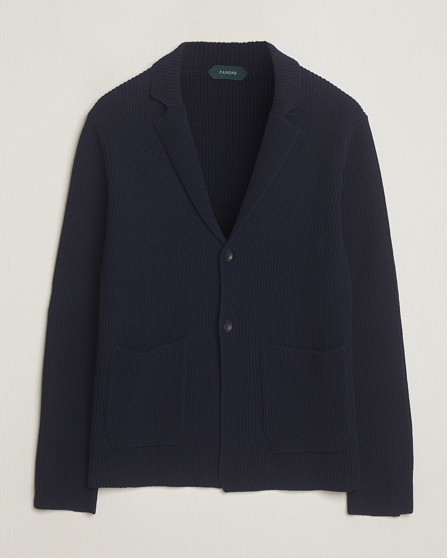 Men | Blazers | Zanone | Cotton Rib Knitted Blazer Navy