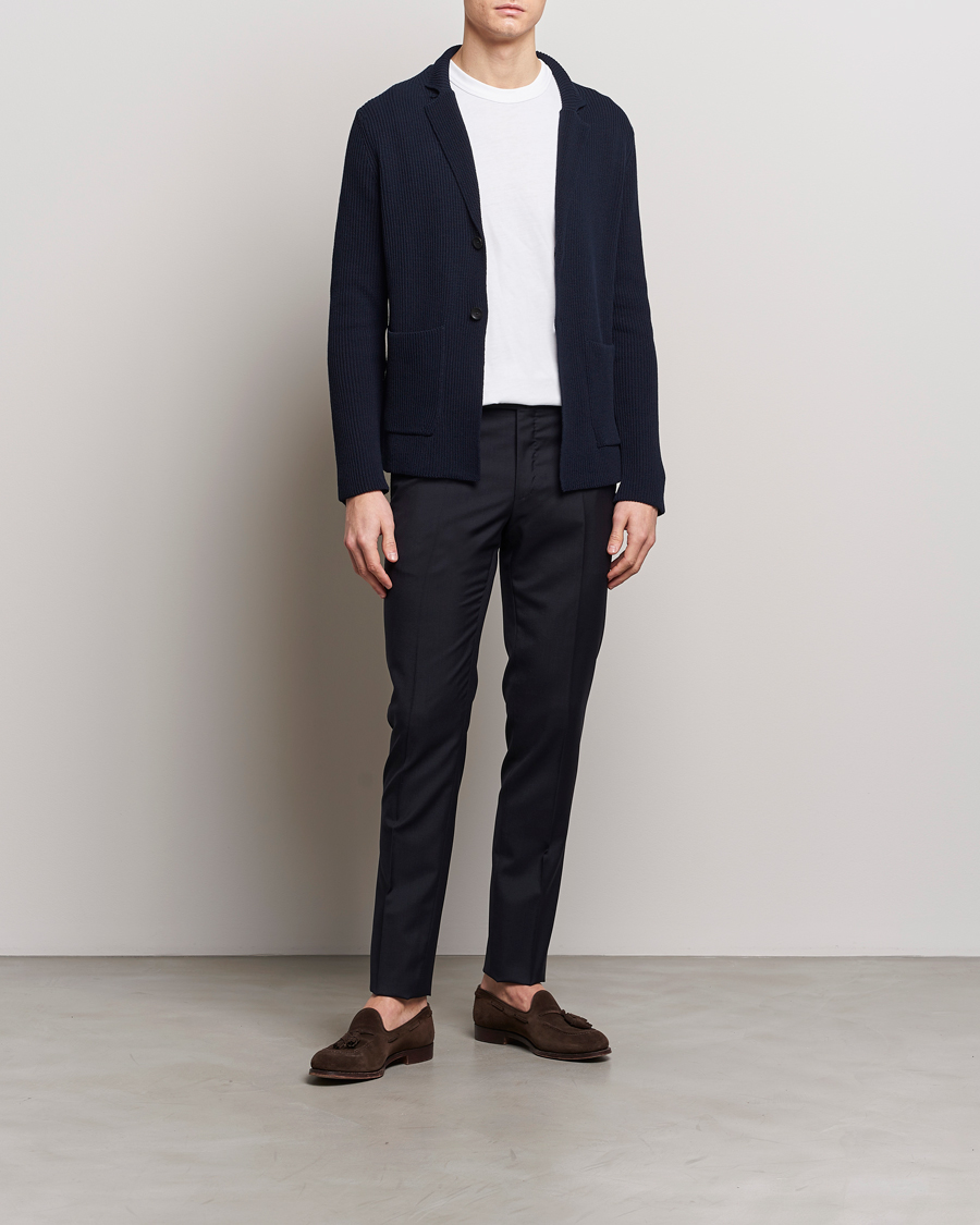 Men | Blazers | Zanone | Cotton Rib Knitted Blazer Navy