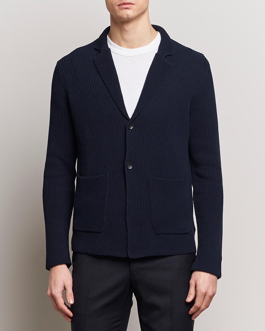 Men | Blazers | Zanone | Cotton Rib Knitted Blazer Navy