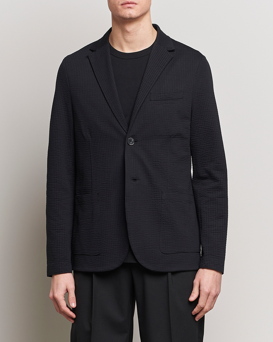 Men | Clothing | Harris Wharf London | Coolmax Seersucker Blazer Black
