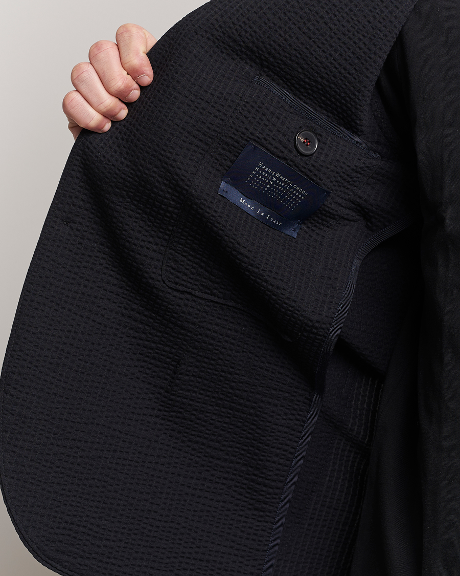 Men | Blazers | Harris Wharf London | Coolmax Seersucker Blazer Black