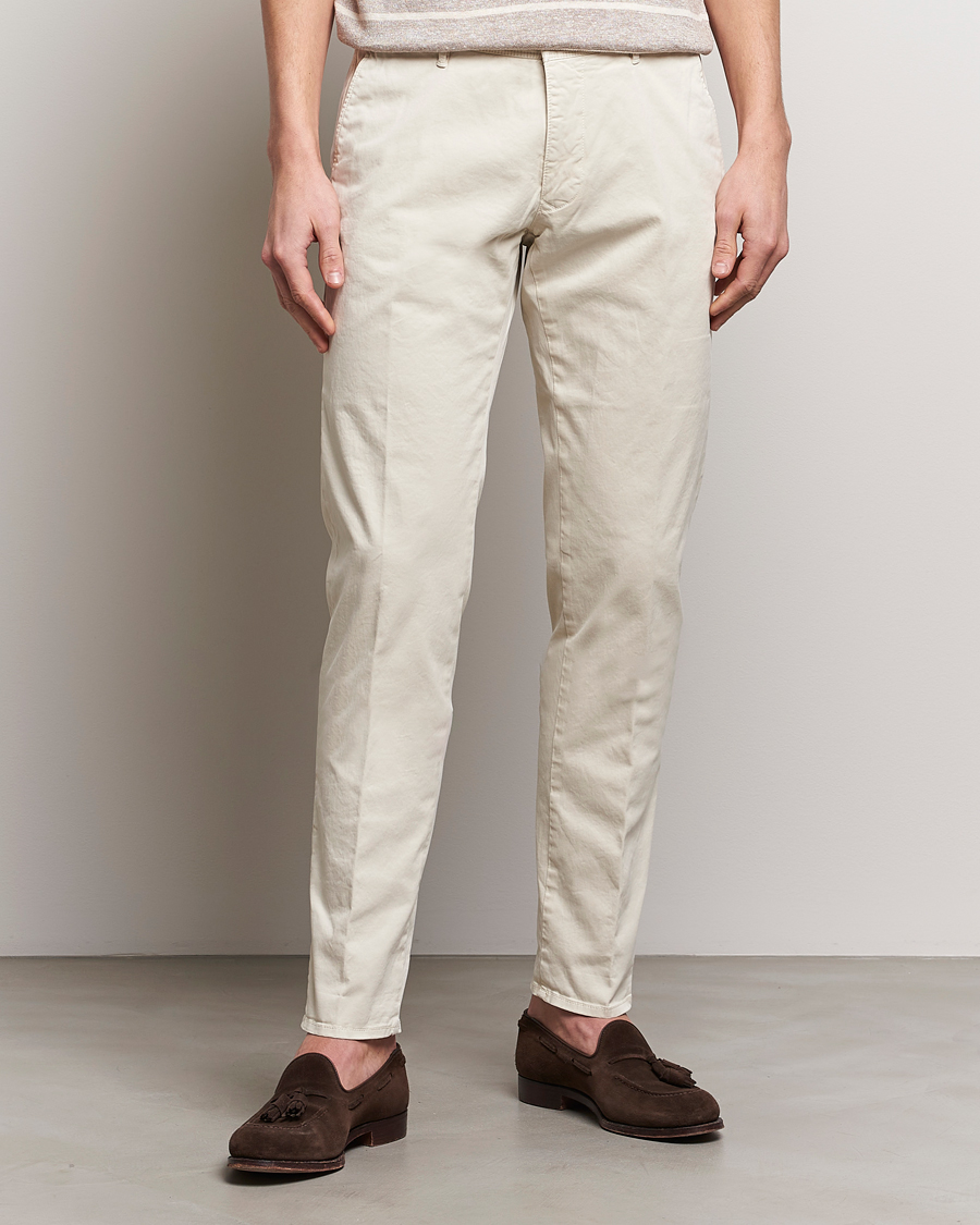 Men | Trousers | Incotex | Slim Fit Garment Dyed Slacks Off White