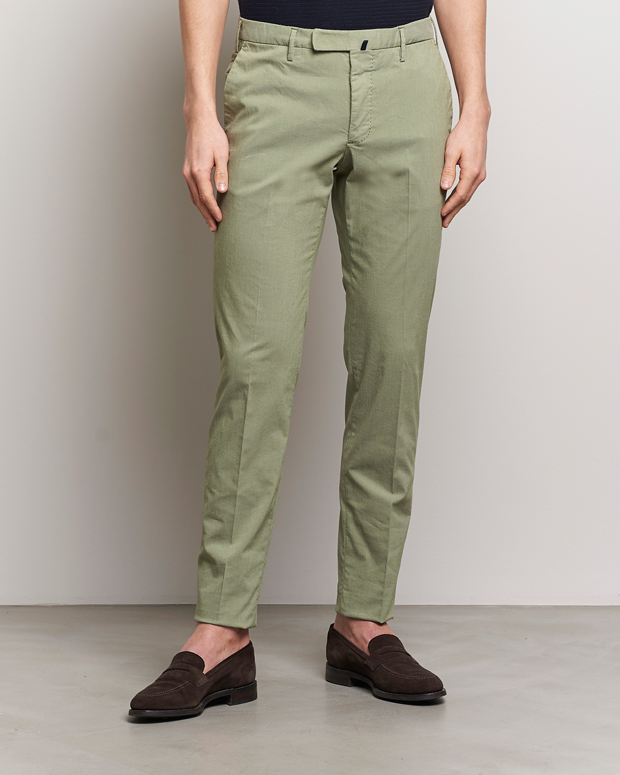 Men |  | Incotex | Slim Fit Washed Cotton Comfort Trousers Olive