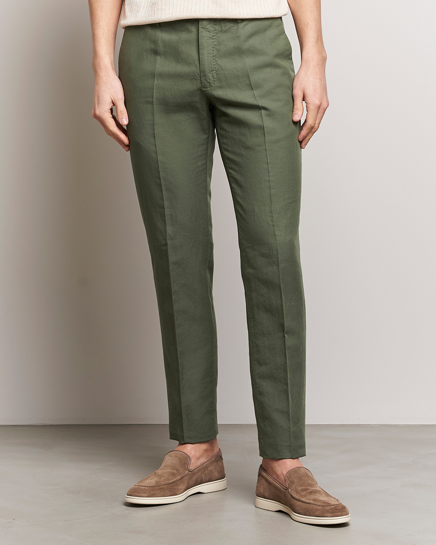 Men | Linen Trousers | Incotex | Slim Fit Chinolino Trousers Dark Green