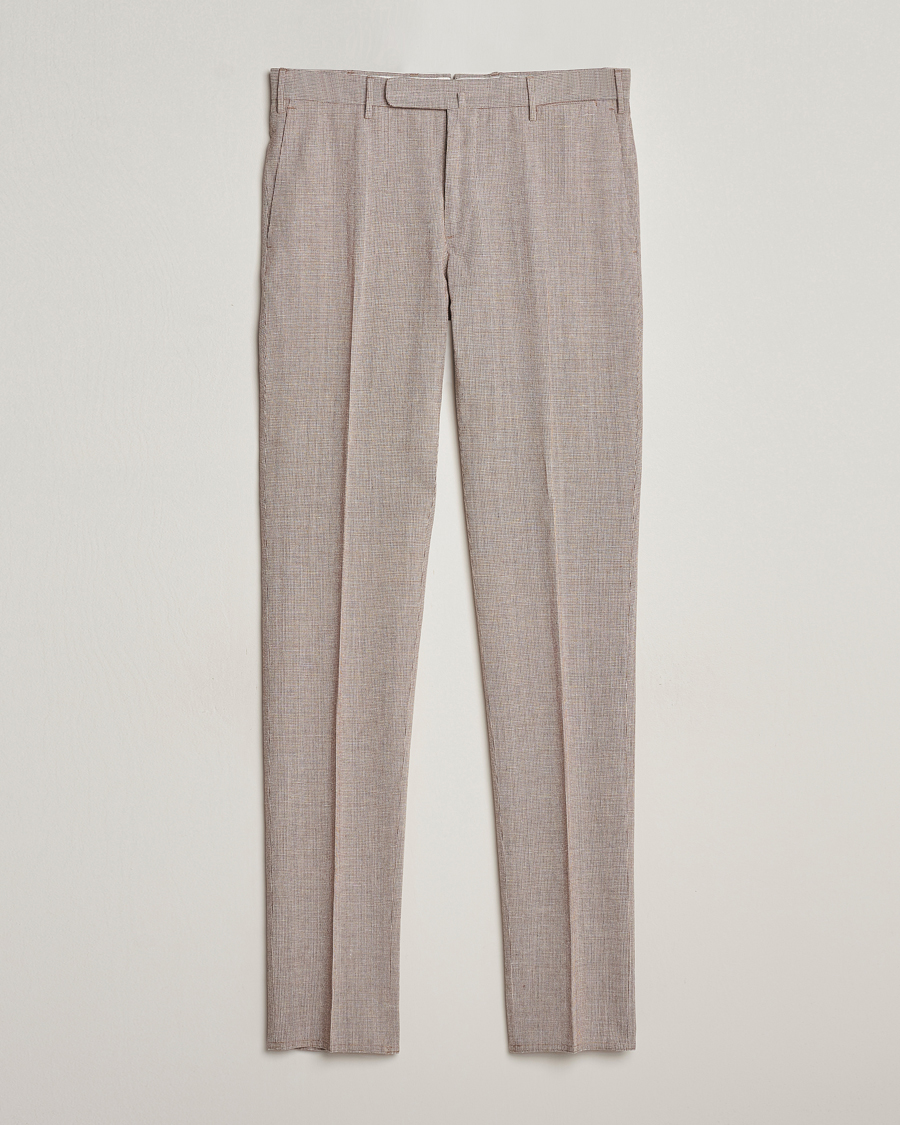 Men | Trousers | Incotex | Slim Fit Cotton/Linen Micro Houndstooth Trousers Beige