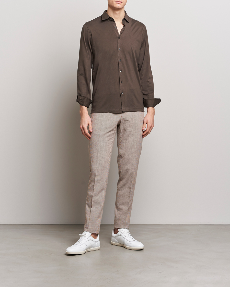 Men | Trousers | Incotex | Slim Fit Cotton/Linen Micro Houndstooth Trousers Beige