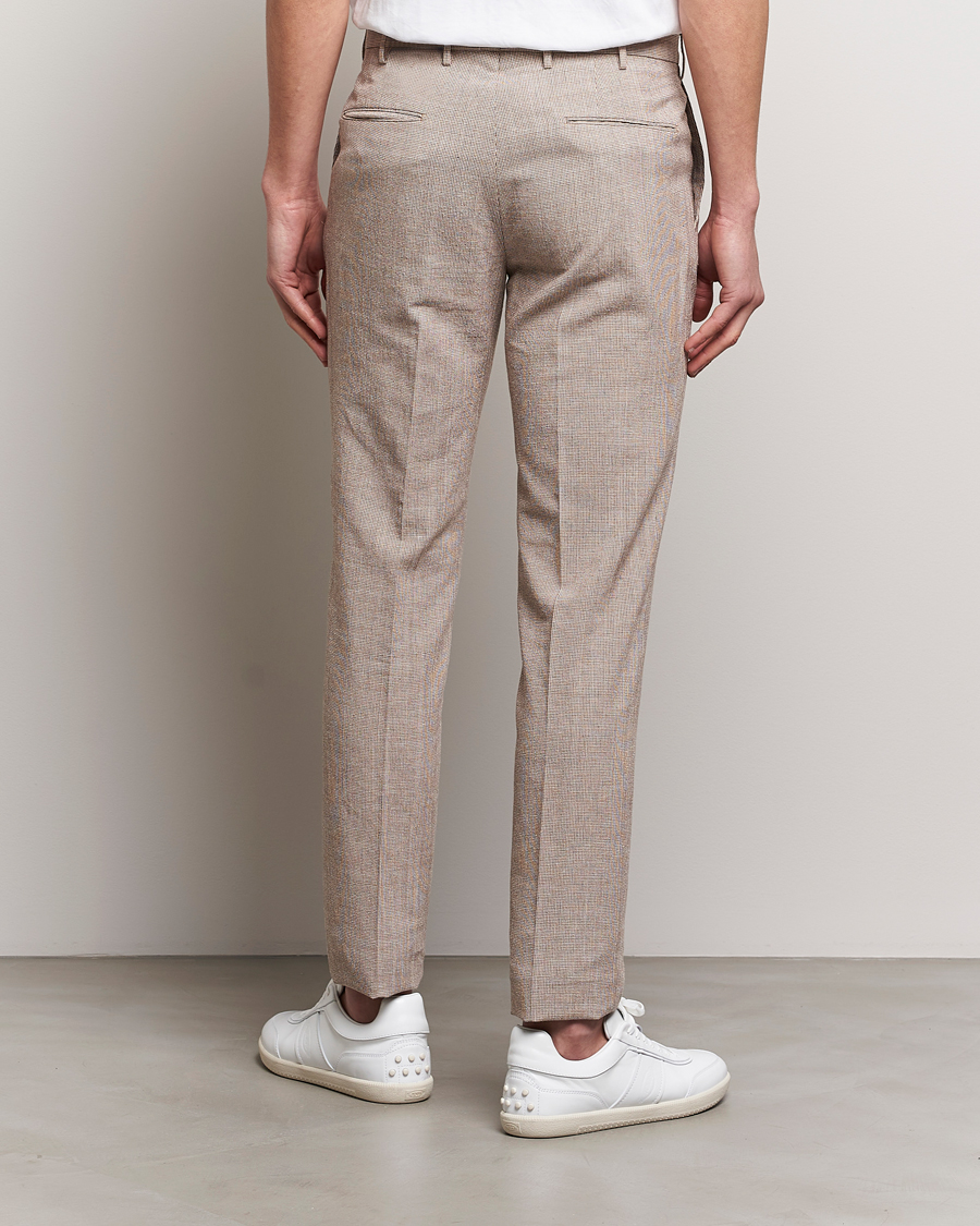 Men | Trousers | Incotex | Slim Fit Cotton/Linen Micro Houndstooth Trousers Beige