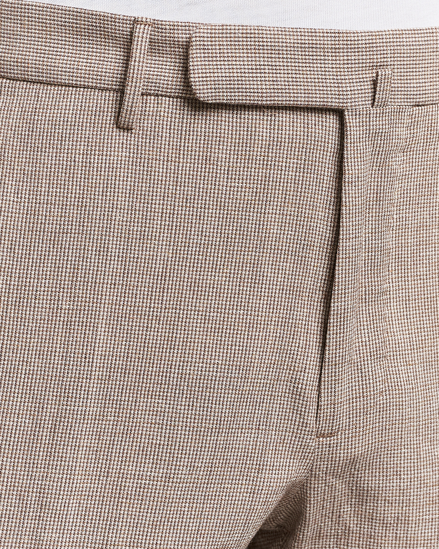 Men | Trousers | Incotex | Slim Fit Cotton/Linen Micro Houndstooth Trousers Beige