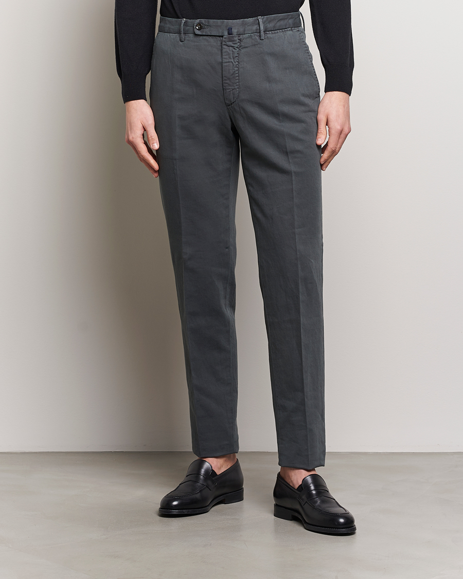 Men | Italian Department | Incotex | Regular Fit Comfort Cotton/Linen Trousers Dark Grey