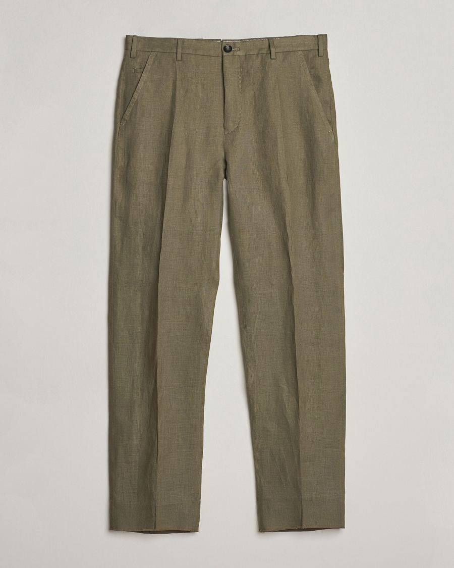 Men | Trousers | Incotex | Straight Fit Pure Linen Trousers Military