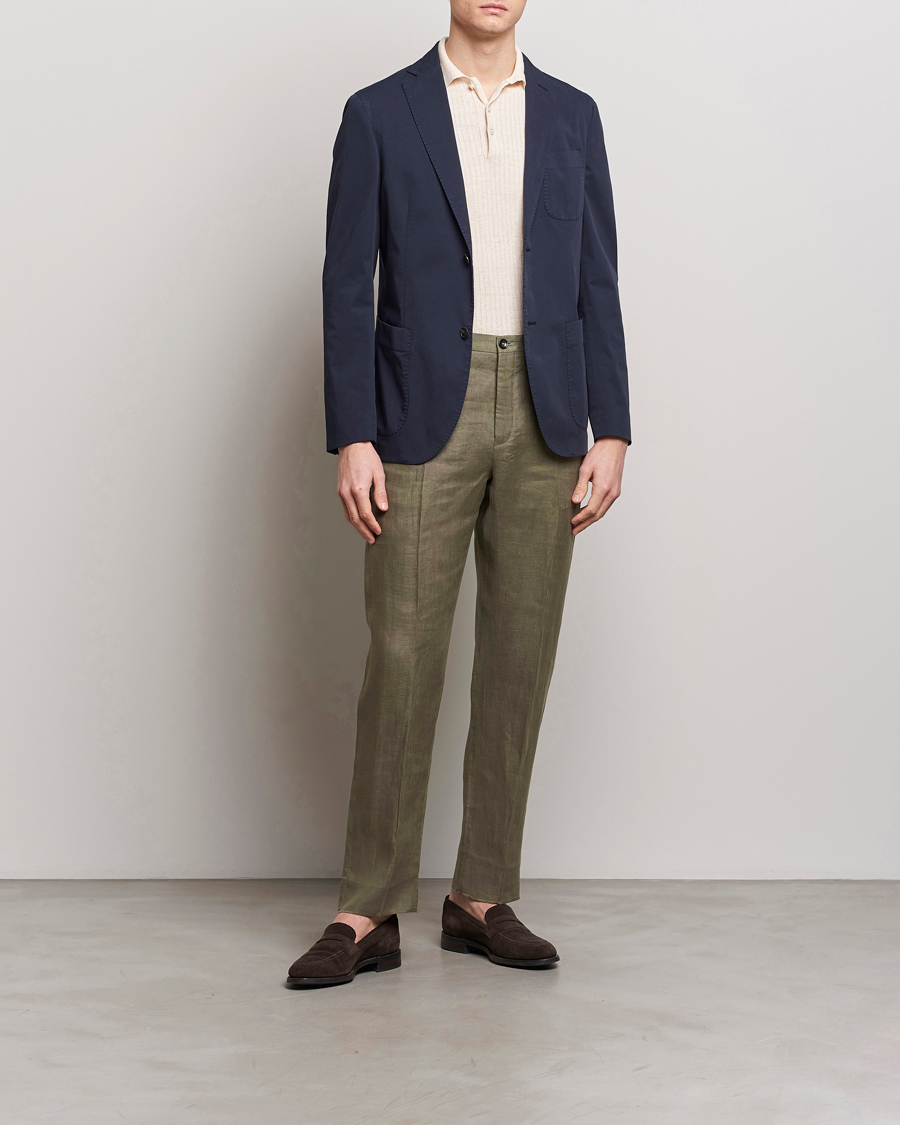 Men | Trousers | Incotex | Straight Fit Pure Linen Trousers Military