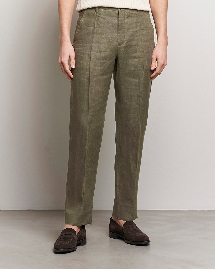 Men | Italian Department | Incotex | Straight Fit Pure Linen Trousers Military