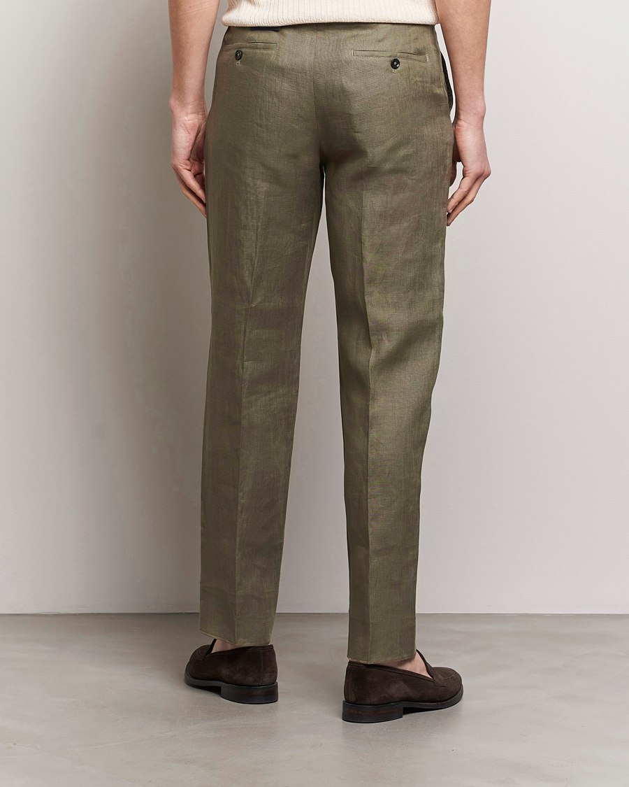 Men | Trousers | Incotex | Straight Fit Pure Linen Trousers Military