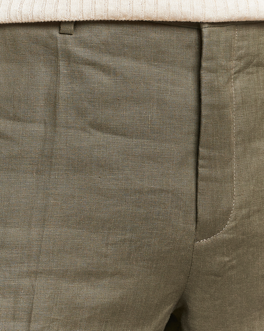 Men | Trousers | Incotex | Straight Fit Pure Linen Trousers Military