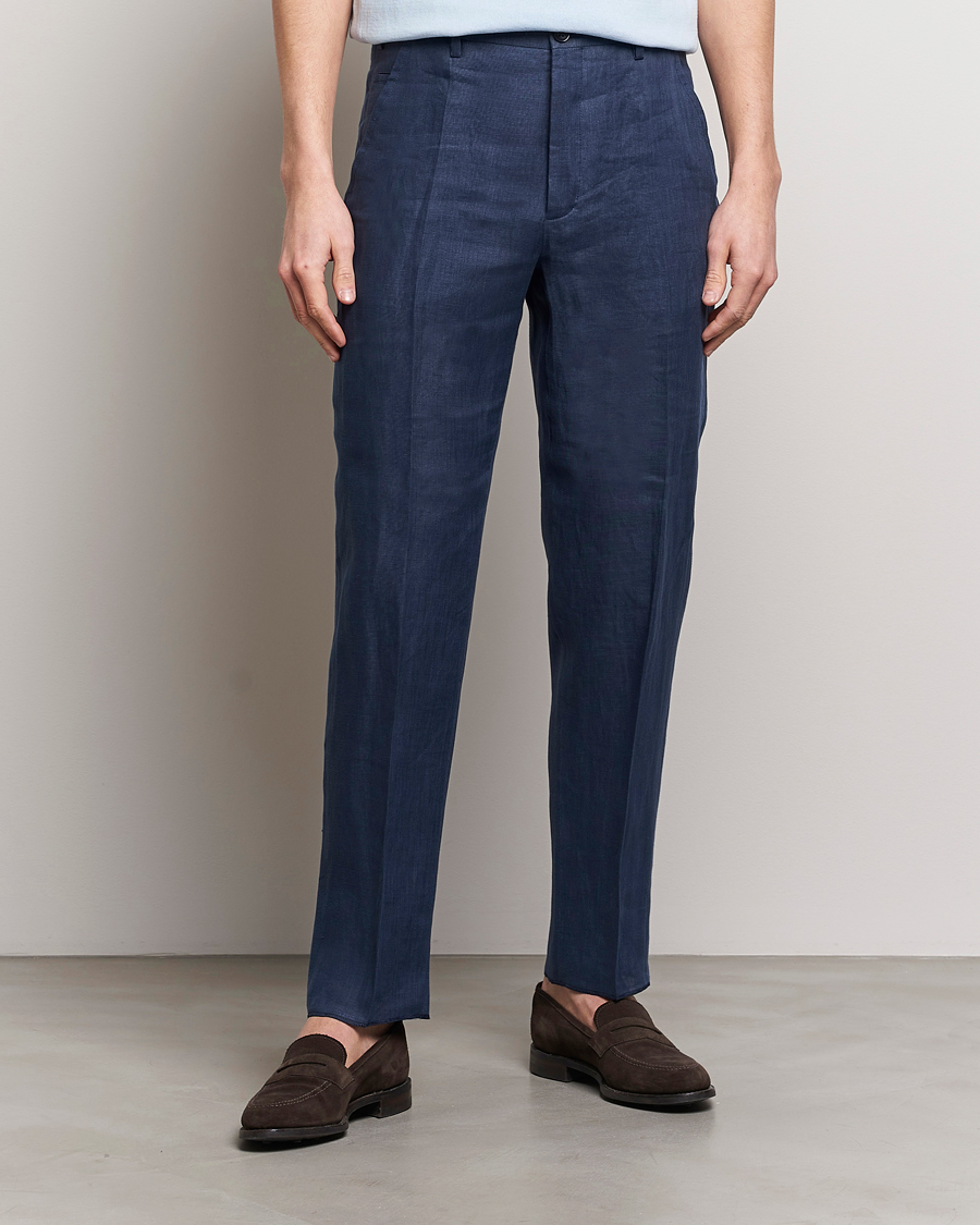 Men | Departments | Incotex | Straight Fit Pure Linen Trousers Navy