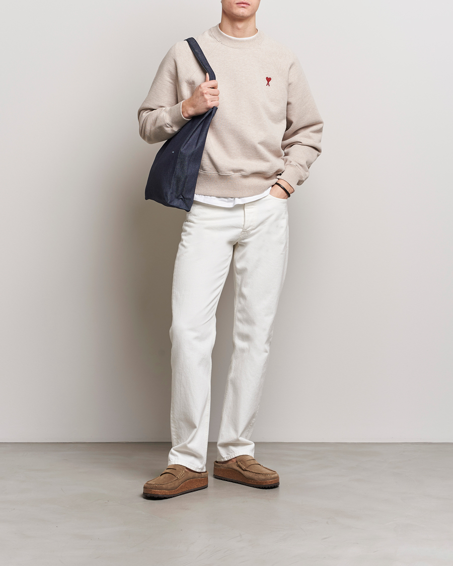 Men | Sweaters & Knitwear | AMI | Heart Logo Sweatshirt Heather Light Beige