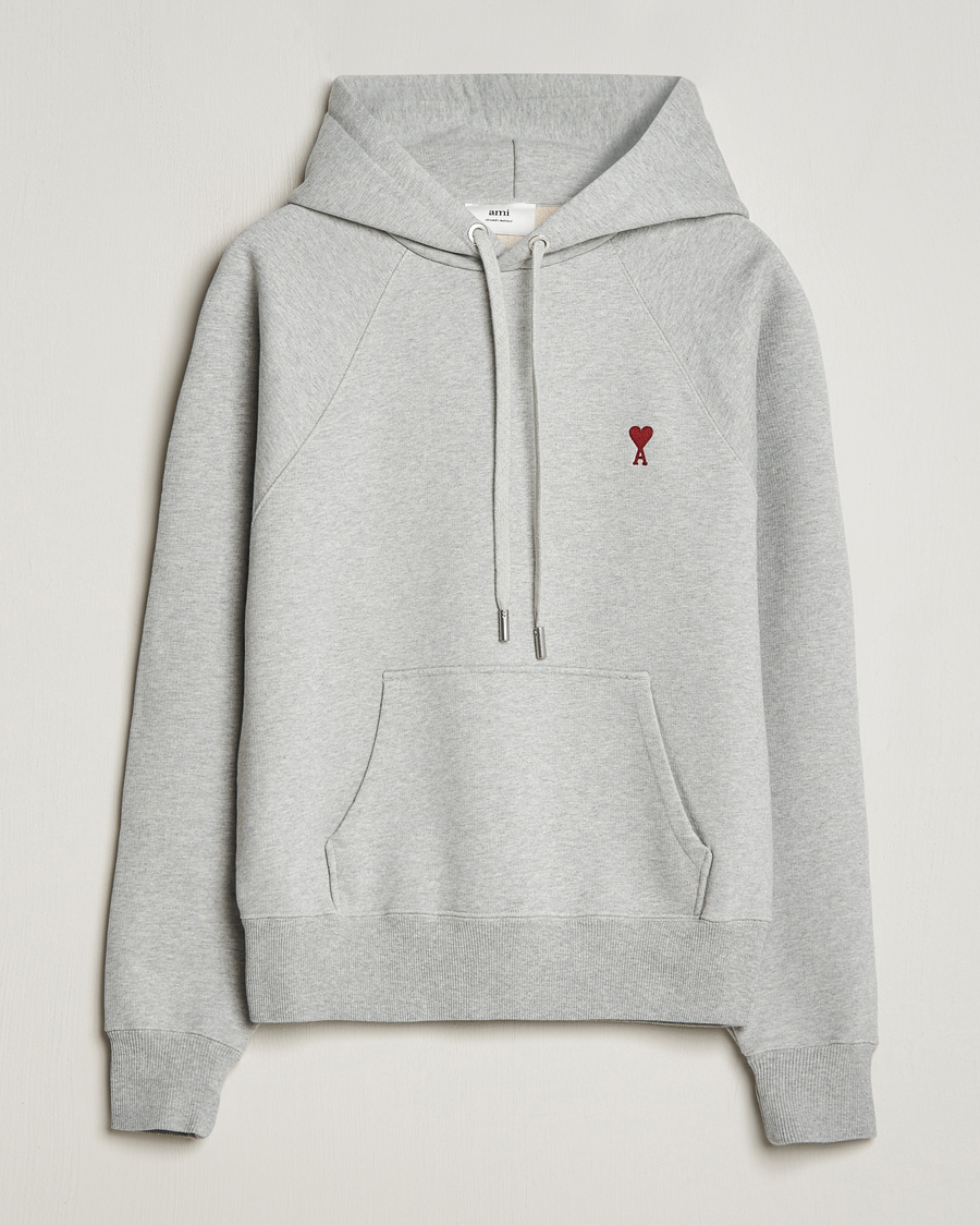 Men | Sweaters & Knitwear | AMI | Heart Logo Hoodie Heather Grey
