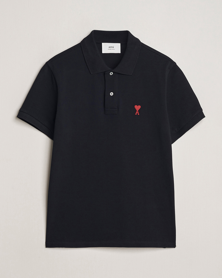AMI Heart Logo Piquet Polo Black at CareOfCarl.com