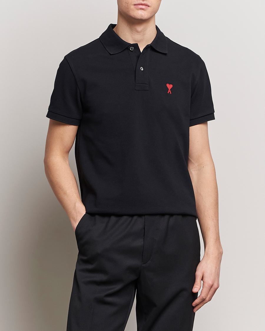 Men | Short Sleeve Polo Shirts | AMI | Heart Logo Piquet Polo Black