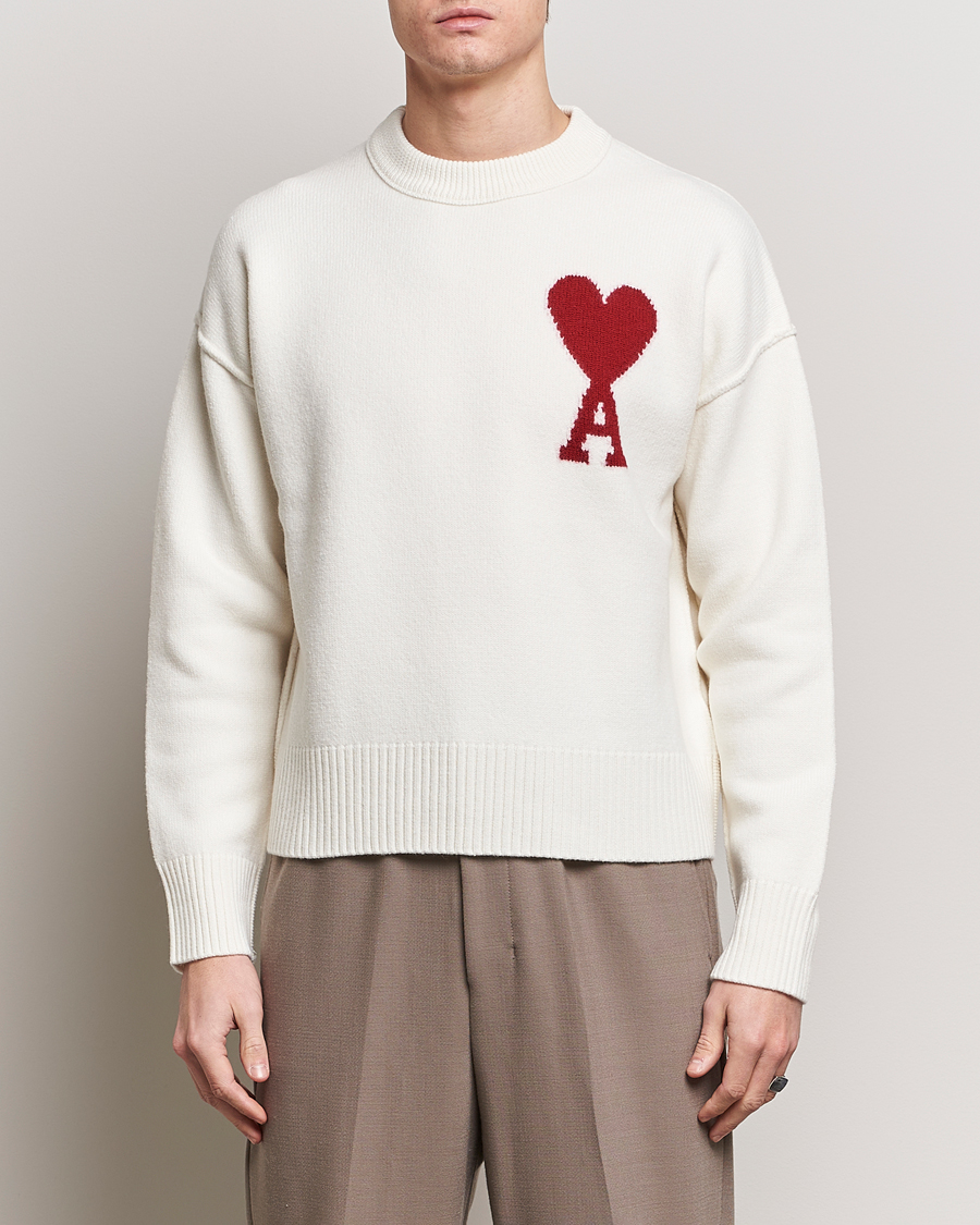 Men | Contemporary Creators | AMI | Big Heart Wool Sweater Off White