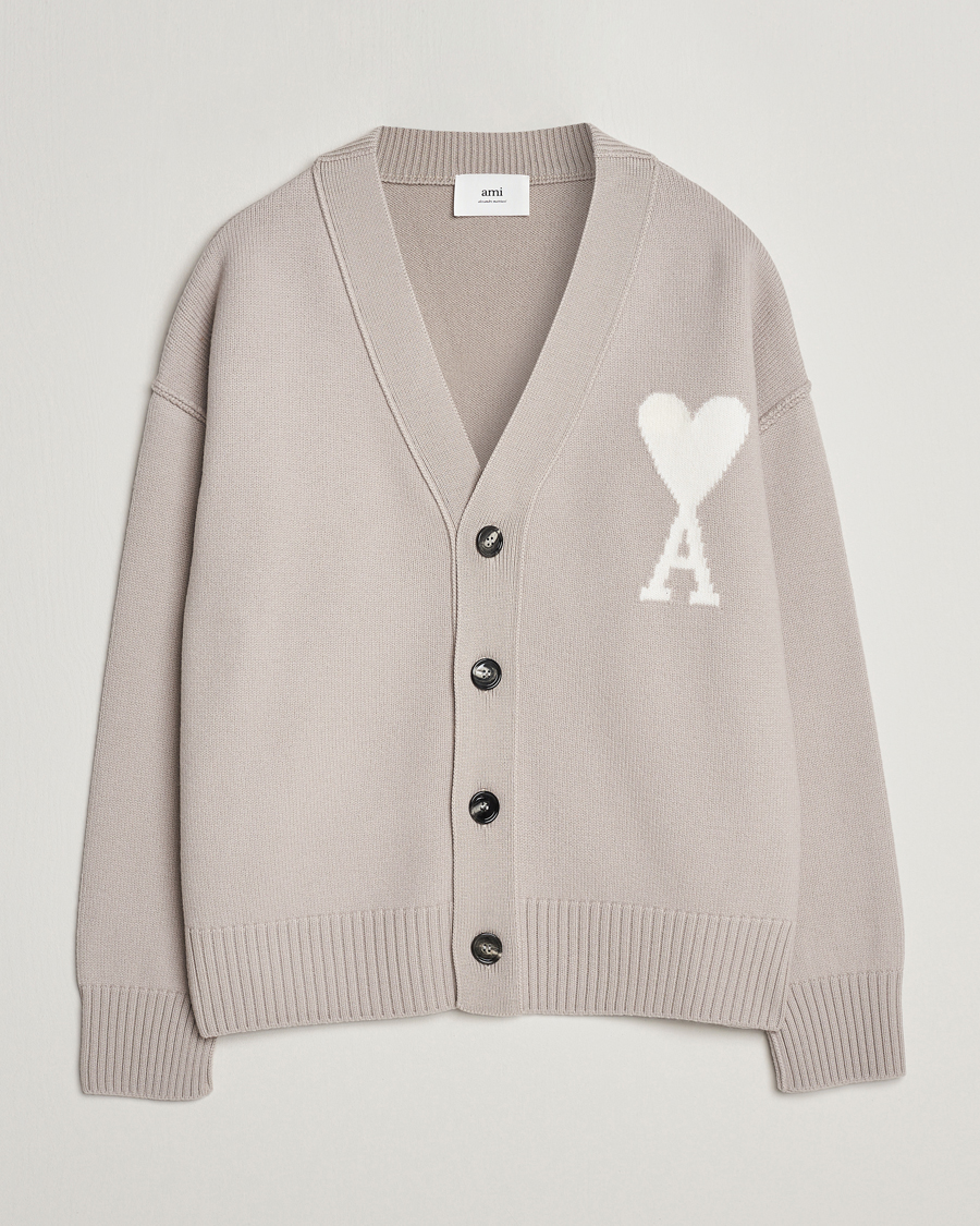 Men | Sweaters & Knitwear | AMI | Big Heart Wool Cardigan Light Beige