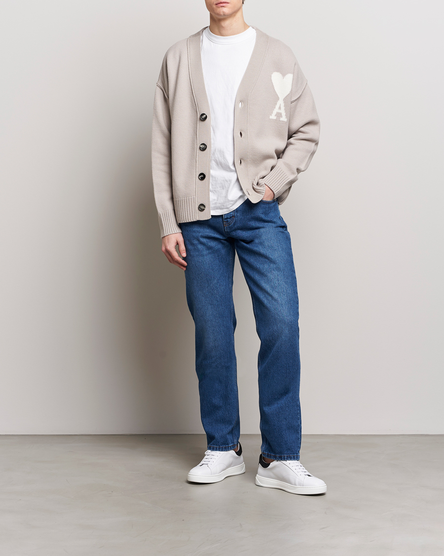 Men | Sweaters & Knitwear | AMI | Big Heart Wool Cardigan Light Beige