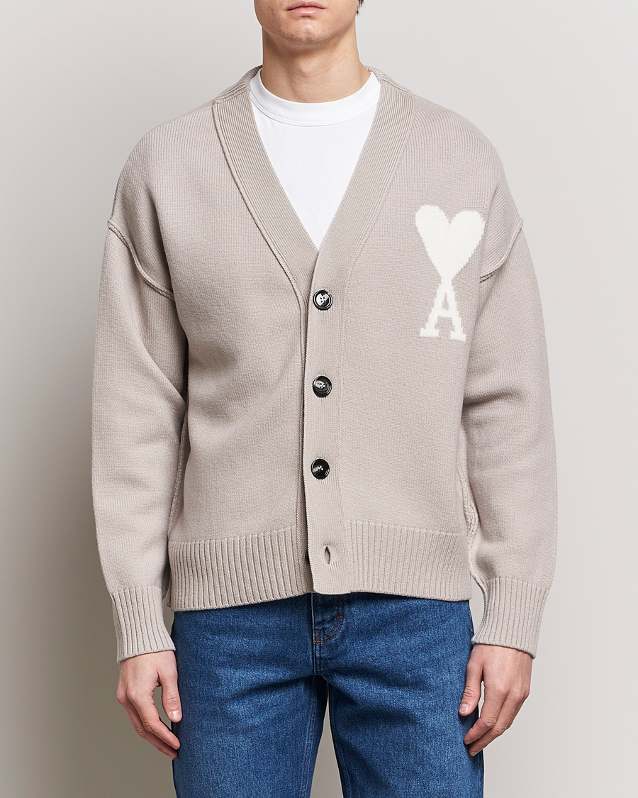Men | Sweaters & Knitwear | AMI | Big Heart Wool Cardigan Light Beige