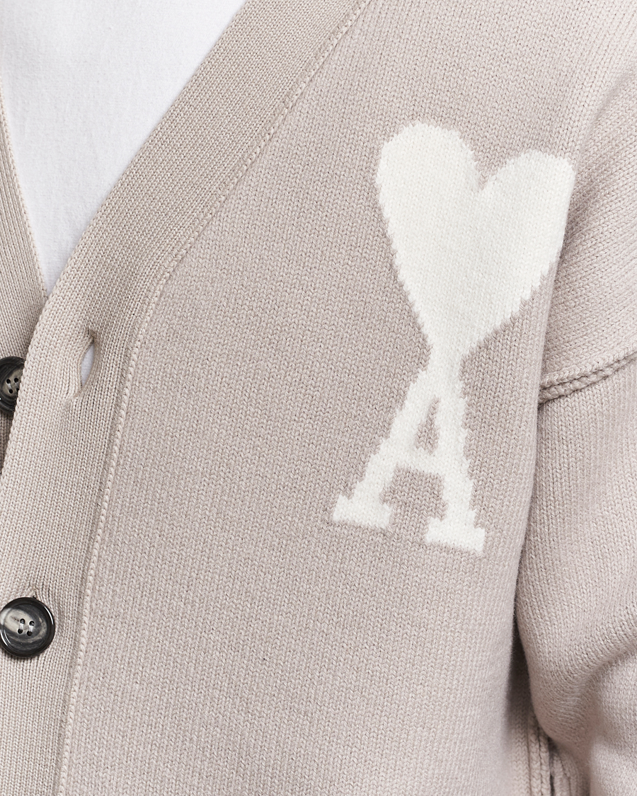 Men | Sweaters & Knitwear | AMI | Big Heart Wool Cardigan Light Beige