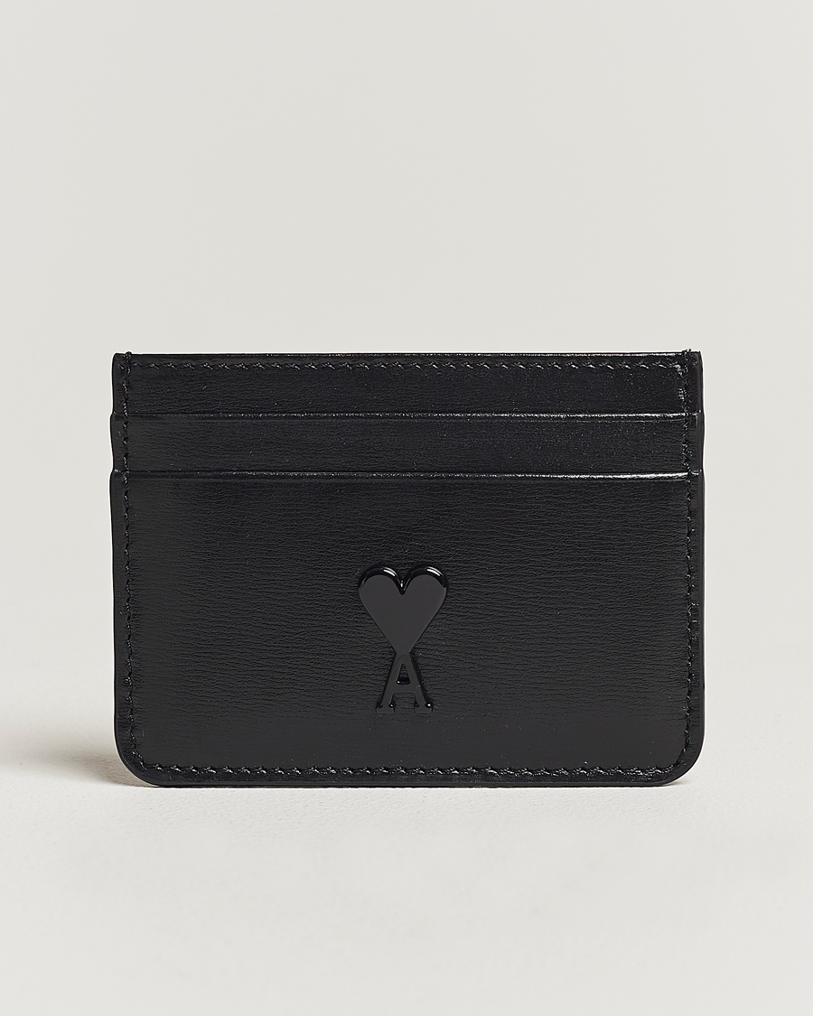 Men | AMI Tonal Heart Logo Leather Card Holder Black | AMI | Tonal Heart Logo Leather Card Holder Black