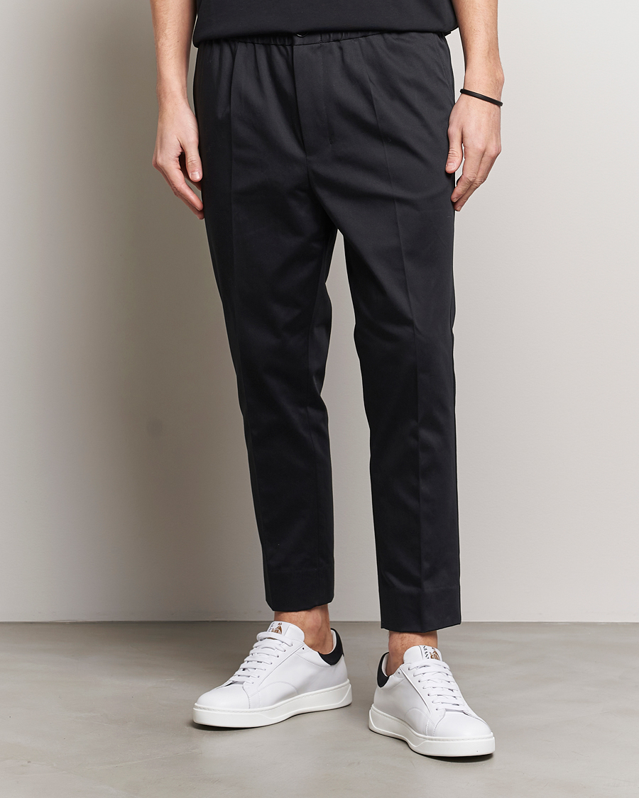 Men | Clothing | AMI | Cotton Drawstring Trousers Black