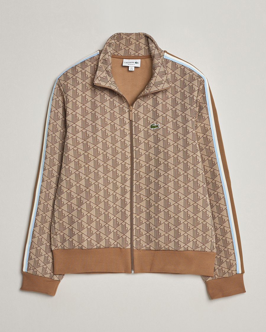 Men | Sweaters & Knitwear | Lacoste | Monogram Full Zip Track Jacket Croissant/Cookie