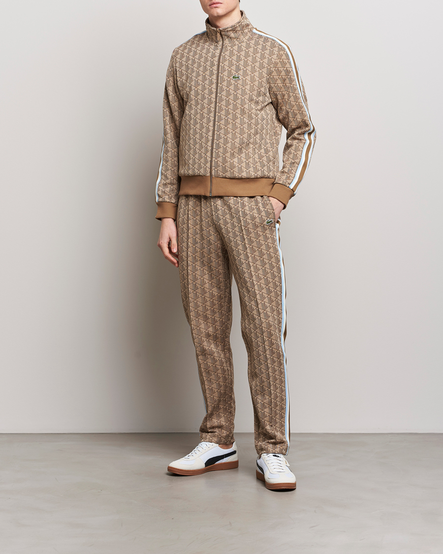Men | Sweaters & Knitwear | Lacoste | Monogram Full Zip Track Jacket Croissant/Cookie