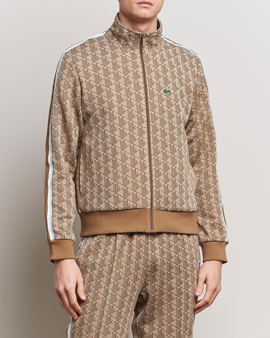 Men | Sweaters & Knitwear | Lacoste | Monogram Full Zip Track Jacket Croissant/Cookie