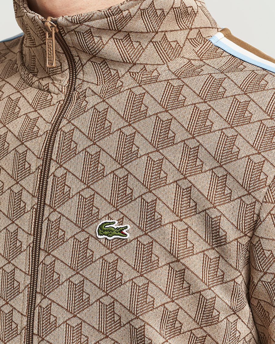 Men | Sweaters & Knitwear | Lacoste | Monogram Full Zip Track Jacket Croissant/Cookie